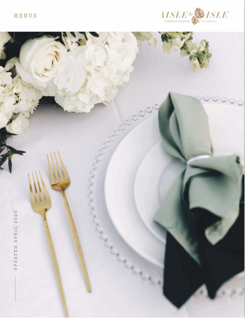 Wedding Banquet Menus for Sandals & Beaches 